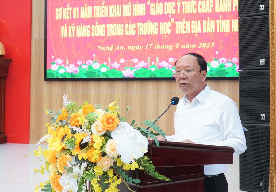 Ông Bùi Thanh An - Phó Chủ tịch UBND tỉnh Nghệ An phát biểu kết luận tại hội nghị. Ảnh: Hồ Lài giao-duc-phap-luat-5.jpg