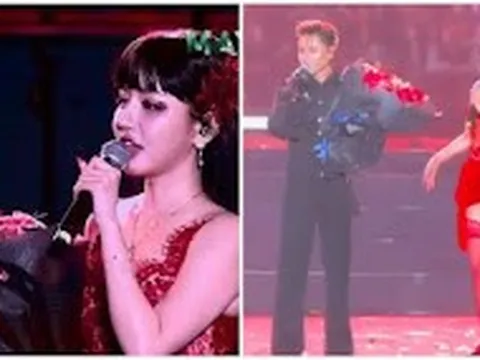 Bích Phương gây tranh cãi vì trang phục khó hiểu khi được Tăng Duy Tân tặng hoa trên sân khấu 8/3