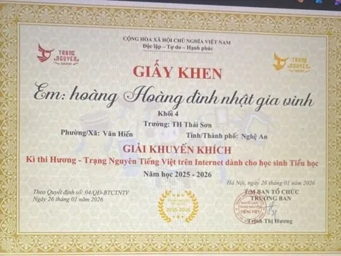 Giấy khen Trạng Nguyên Tiếng Việt ở Nghệ An gây “bão mạng” vì tên học sinh lạ chưa từng thấy